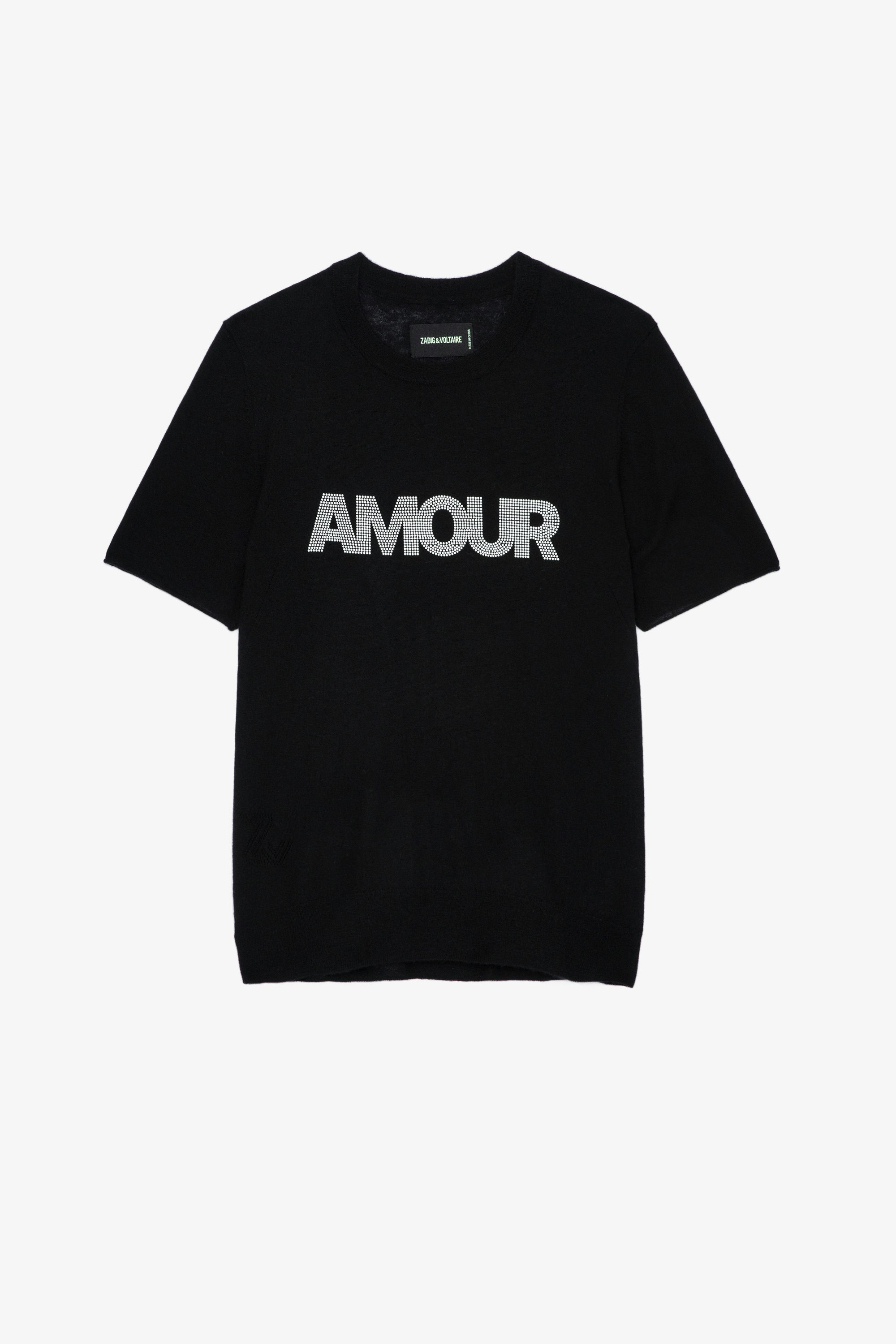 Ida Cashmere Jumper Women’s black cashmere short-sleeved jumper with “Amour” slogan
