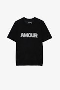 Ida Cashmere Jumper - Women’s black cashmere short-sleeved jumper with “Amour” slogan