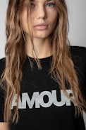 Ida Cashmere Jumper - Women’s black cashmere short-sleeved jumper with “Amour” slogan