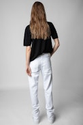 Ida Cashmere Jumper - Women’s black cashmere short-sleeved jumper with “Amour” slogan