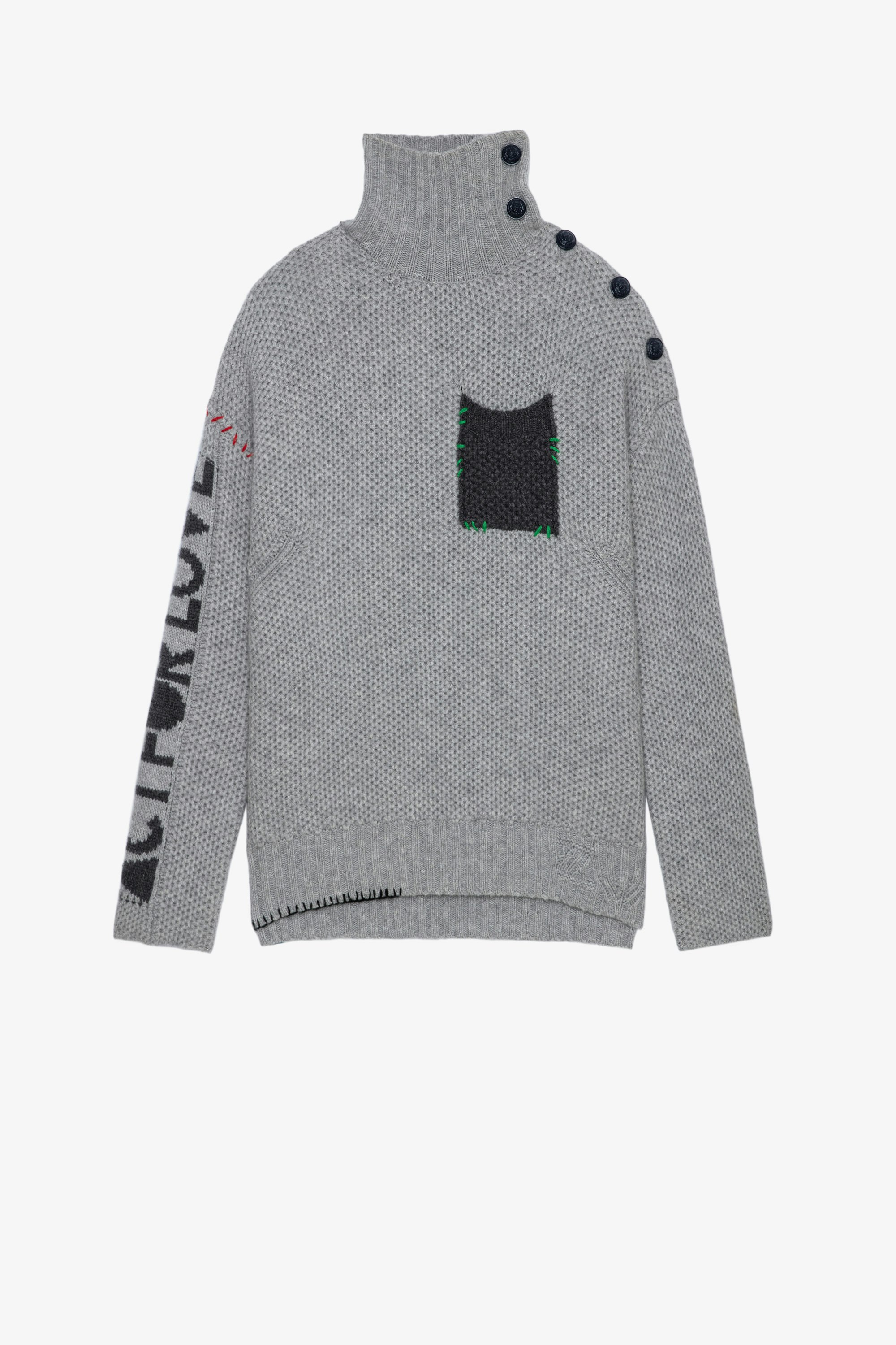 Alma カシミヤニット Women’s grey marl recycled cashmere jumper with high collar