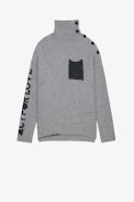 Maglione Alma Cachemire - Maglione in cashmere riciclato grigio screziato con collo alto - Donna