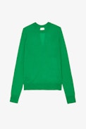 Maglione Emma 100% Lana Merino - Maglione in lana merino verde girocollo con maniche lunghe e spacco sul retro - Donna