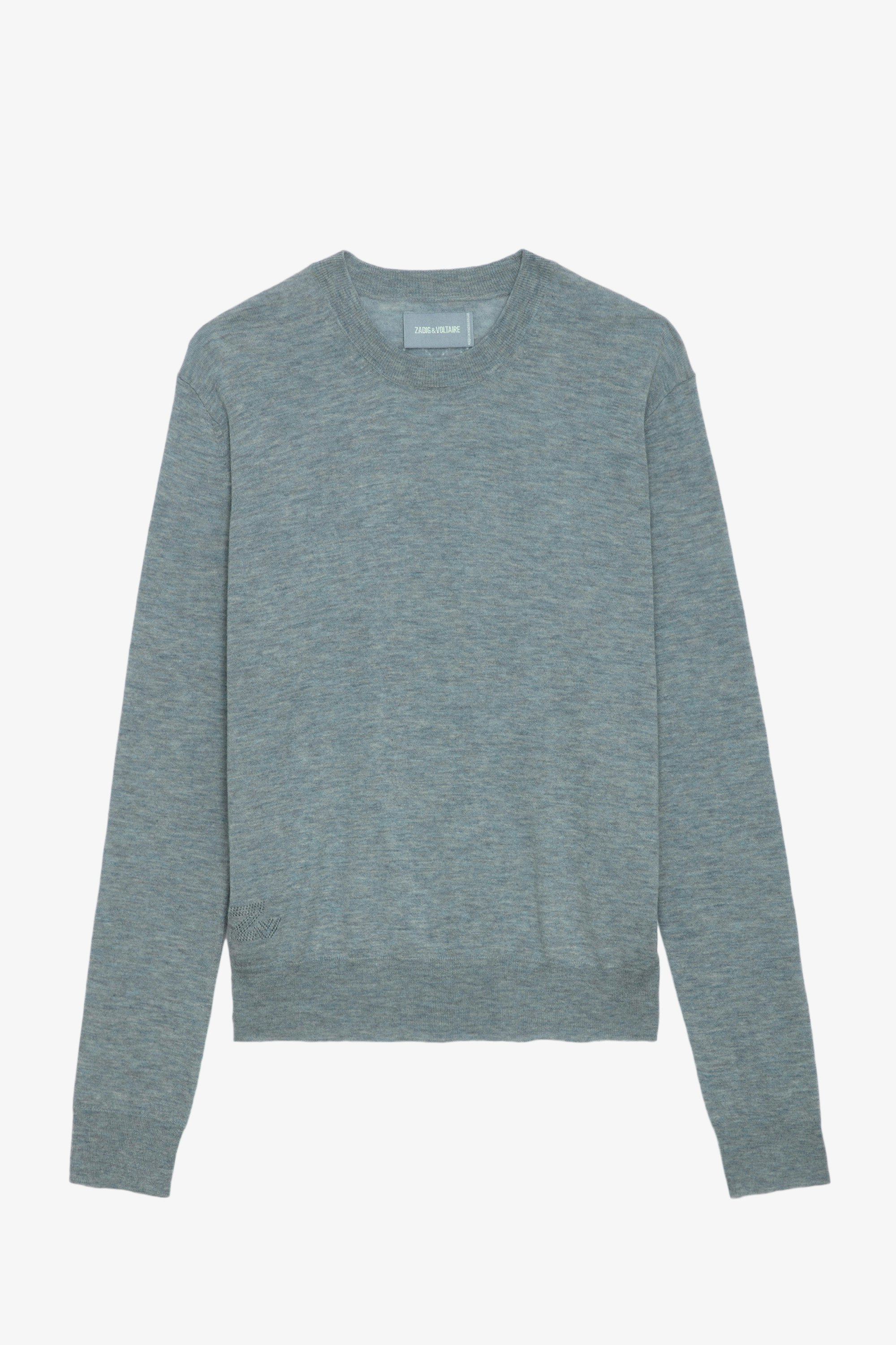 Life Cashmere Sweater - Blue cashmere long-sleeved sweater with openwork wings on the back.