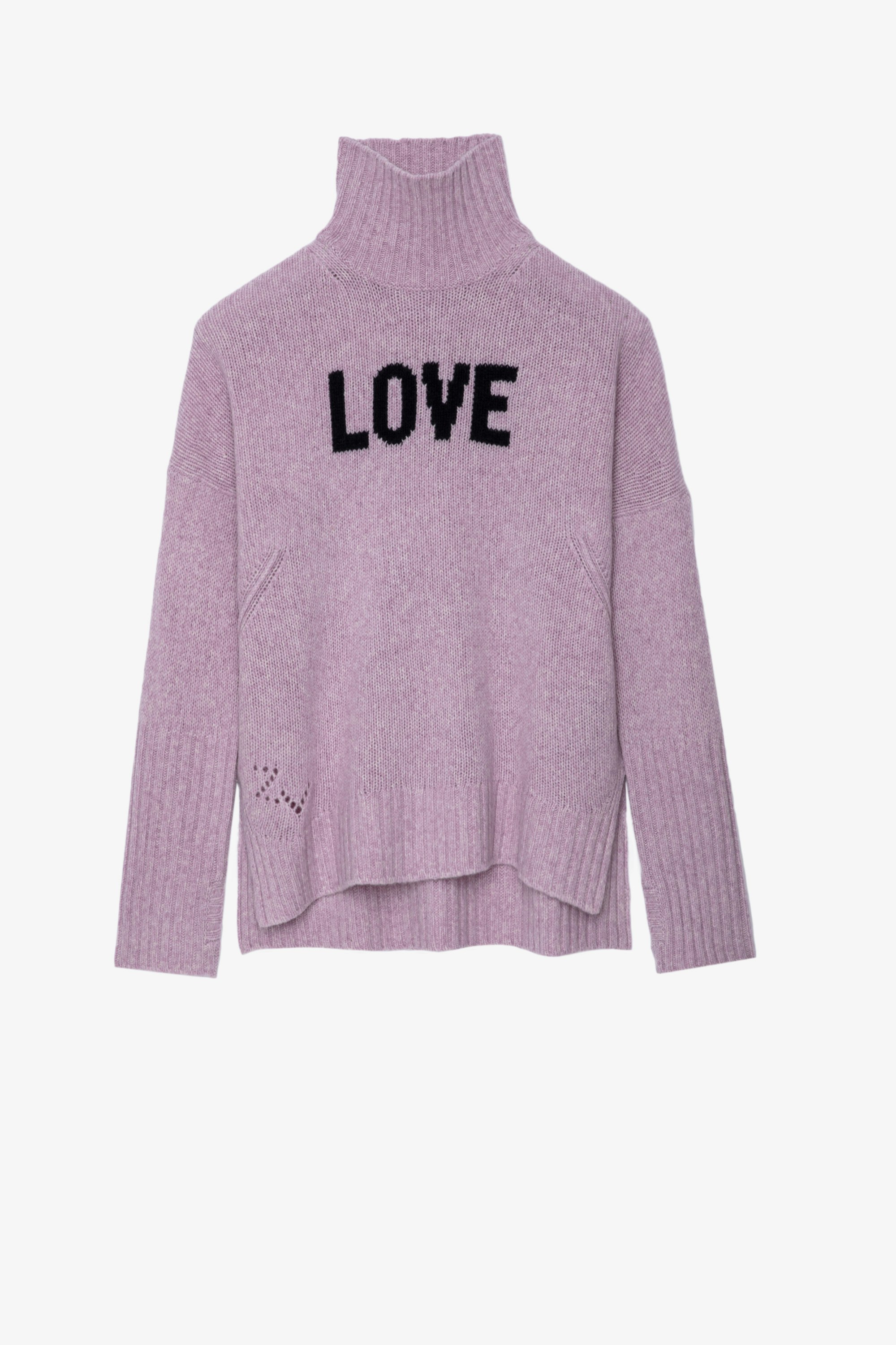 Alma We Love Jumper  Women’s light pink merino knit jumper with contrasting “Love” mantra and high neck