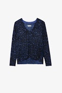 Brumy Leopard Cashmere Jumper - Women’s jumper in blue cashmere with leopard print