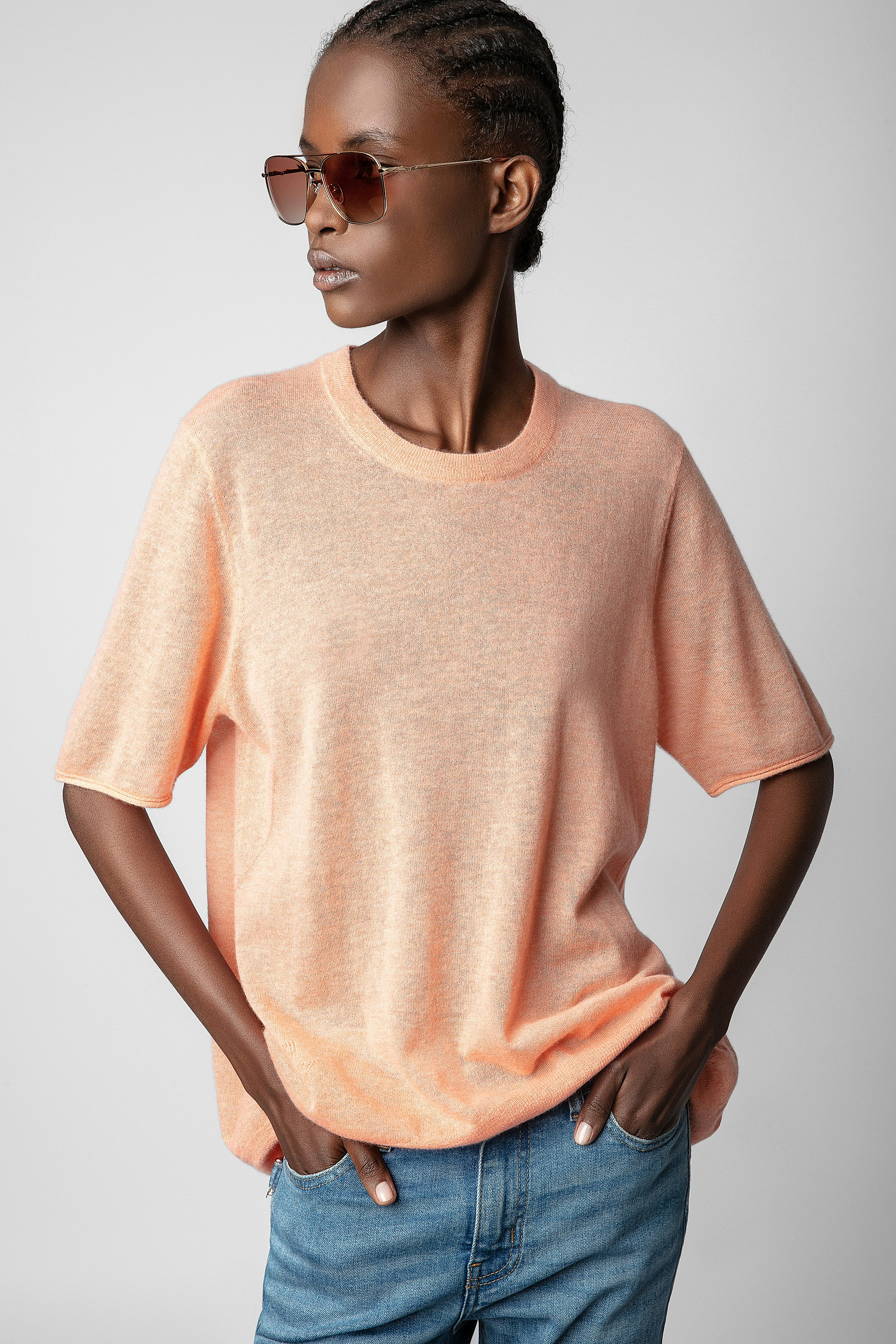 Ida Cashmere Sweater - Women's coral cashmere pullover with wings on the back.