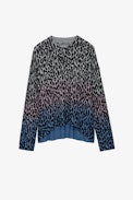Markus Leopard Jumper 100% Cashmere  - Women’s grey marl cashmere jumper with Voltaire leopard-print motif