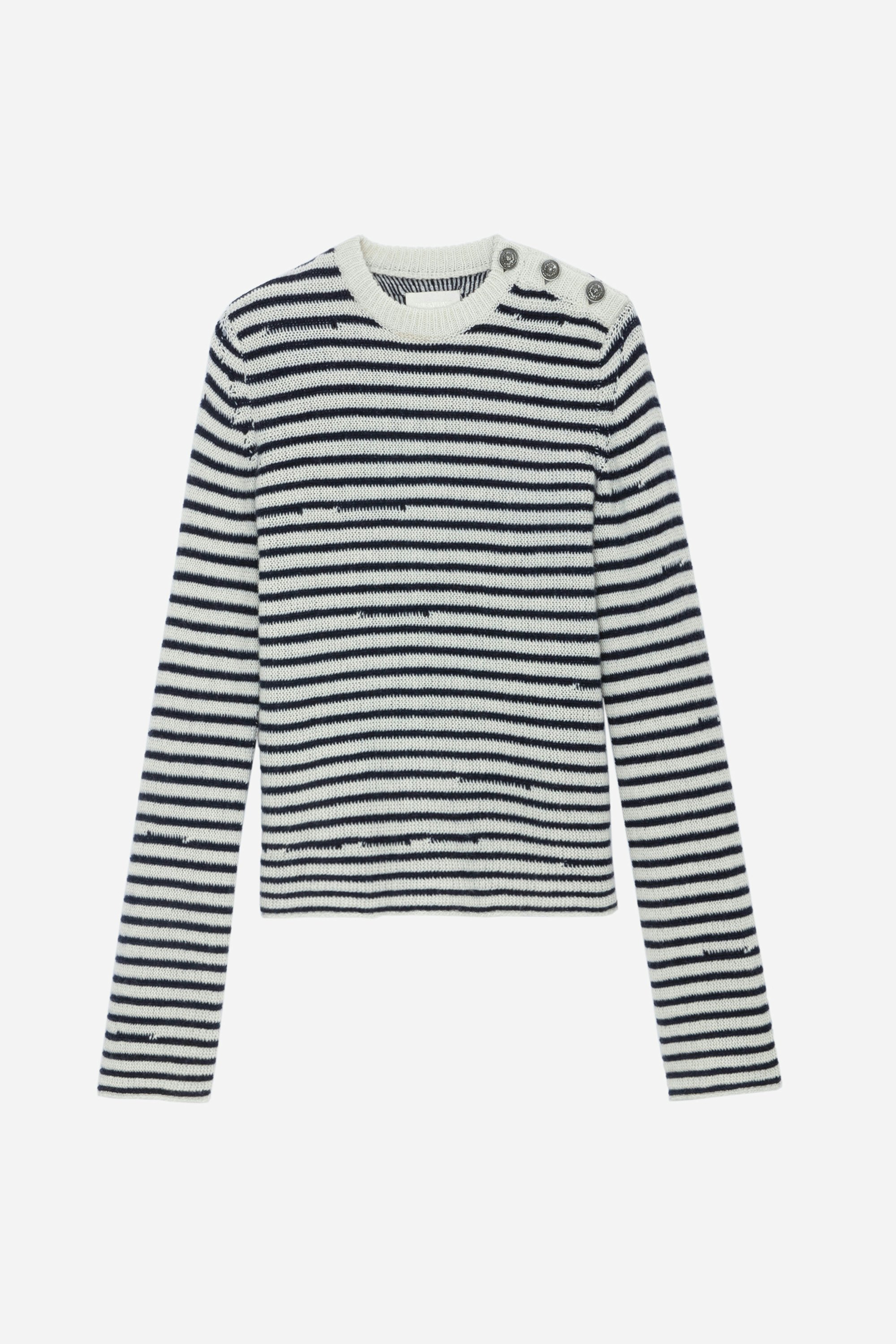 Jade Jumper - Women's striped ecru wool and cashmere sweater with buttons.