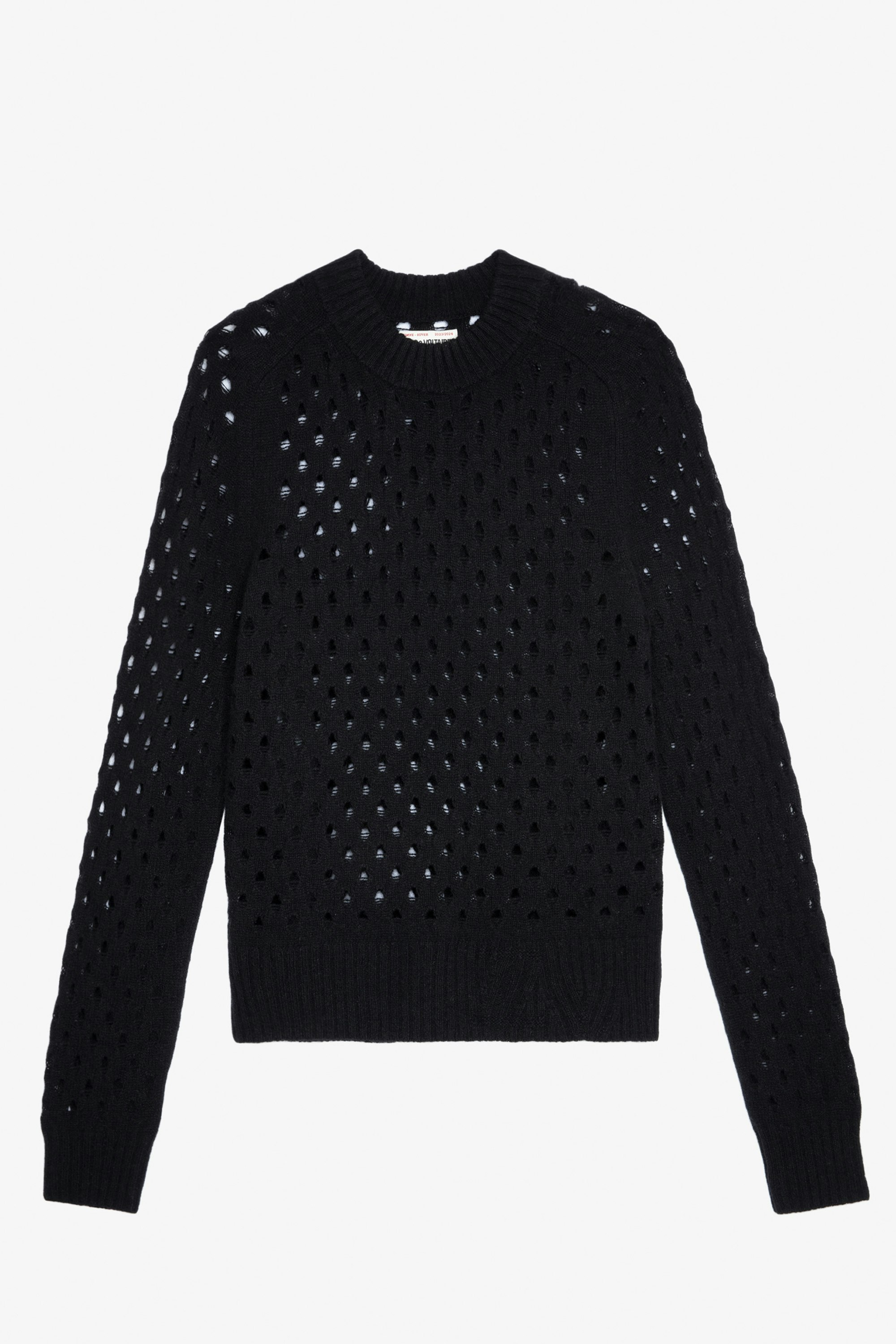 Lili Sweater - Unisex's distressed black open knit sweater.
