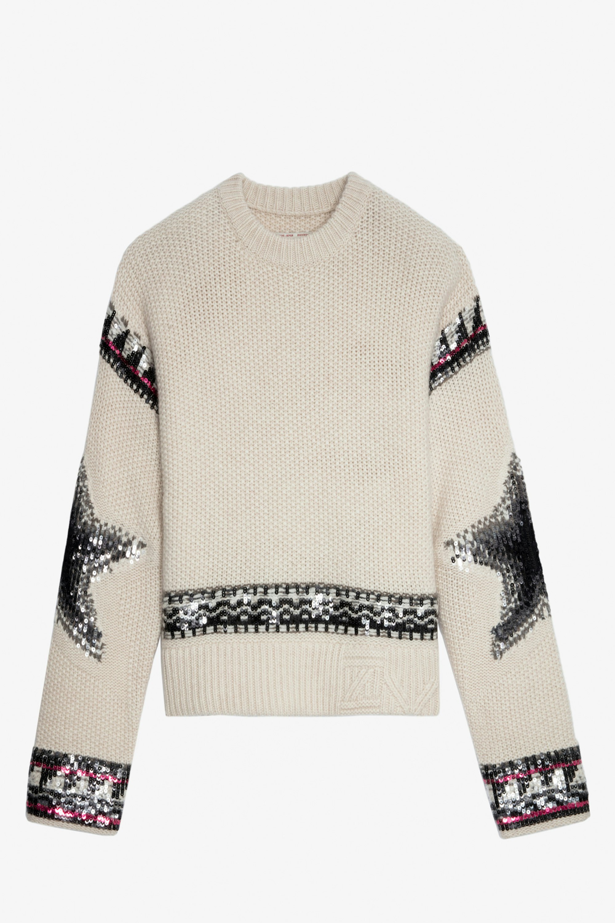 Kanson Sequins Cashmere Sweater - Women’s off-white cashmere sweater with star motifs and sequin bands positioned by hand for a unique look.