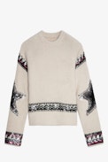 Kanson Sequins Cashmere Jumper - Women’s off-white cashmere jumper with star motifs and sequin bands.