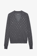 Elya Diamanté Cashmere Jumper - Women’s grey featherweight cashmere jumper with diamanté.