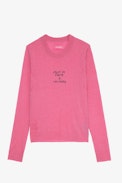Miss Cashmere Jumper - Women’s pink feather cashmere jumper with “C’est la faute à Voltaire” embroidery.