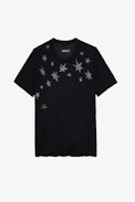 Ida Stars Strass Cashmere Sweater  - Women’s black feather cashmere sweater with diamanté stars.