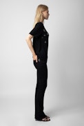 Ida Stars Strass Cashmere Sweater  - Women’s black feather cashmere sweater with diamanté stars.