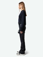 Emmy Sweater - Navy blue merino wool round-neck jumper with long sleeves featuring a cut-out.