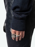 Emmy Sweater - Navy blue merino wool round-neck jumper with long sleeves featuring a cut-out.