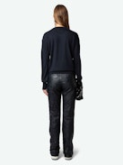 Emmy Sweater - Navy blue merino wool round-neck jumper with long sleeves featuring a cut-out.