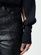 Emmy Sweater - Navy blue merino wool round-neck jumper with long sleeves featuring a cut-out.