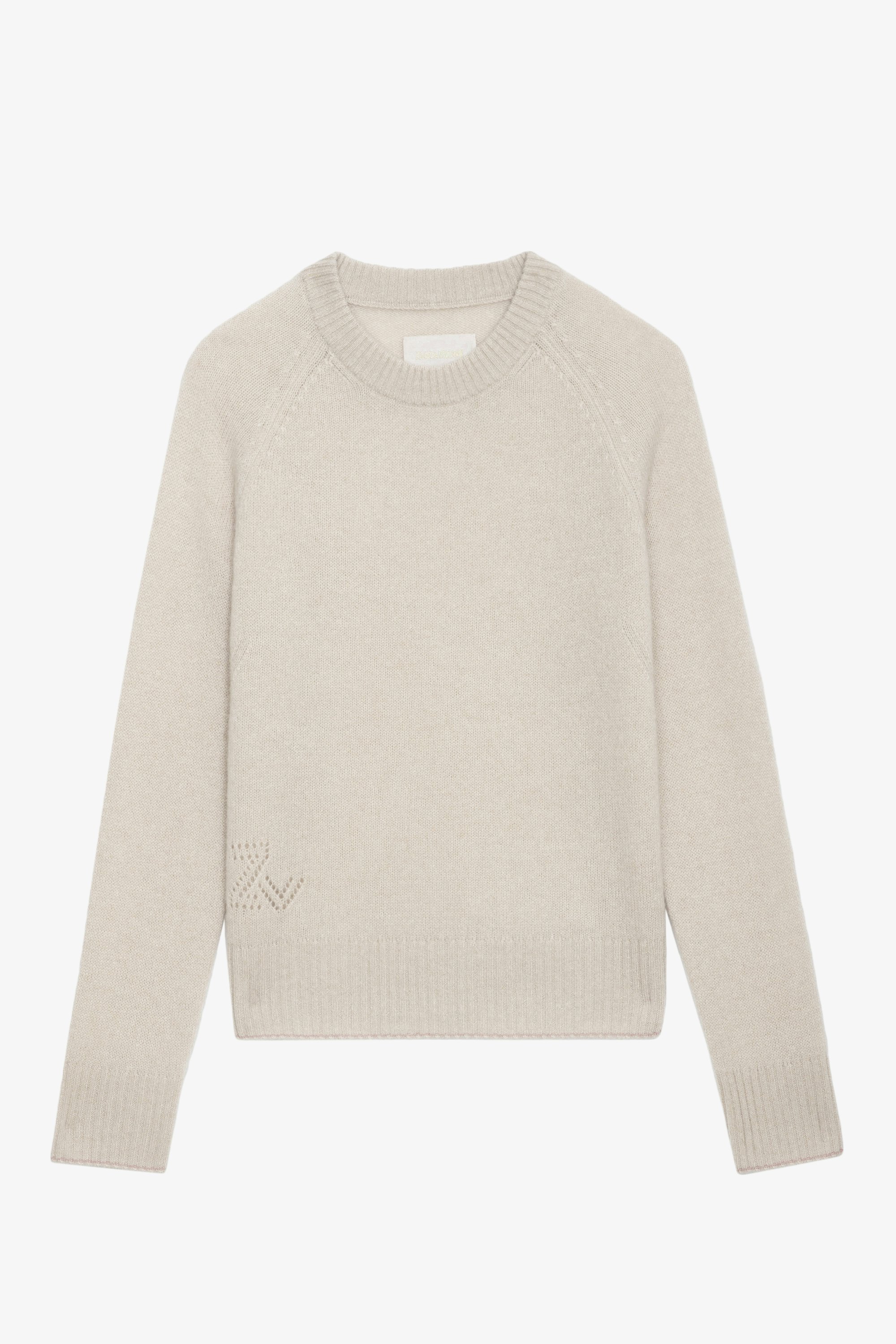 Sourcy Cashmere Sweater - Beige cashmere sweater with round neckline and long sleeves.
