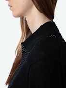 Sally Diamante Cashmere Sweater - Long-sleeved feather cashmere sweater with polo V-neck and diamante-embellished front panel.