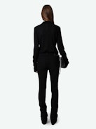 Sally Diamante Cashmere Sweater - Long-sleeved feather cashmere sweater with polo V-neck and diamante-embellished front panel.