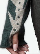 Markus Cashmere Sweater - Long-sleeved, loose-fitting sweater in green cashmere with plant motif and metallic embroidery.