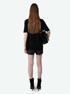 Ida Diamante Wings Cashmere Sweater - Short-sleeved black feather cashmere sweater with wings intarsia embellished with diamante on the front.