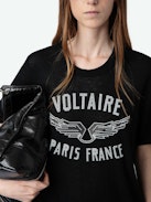 Ida Diamante Wings Cashmere Sweater - Short-sleeved black feather cashmere sweater with wings intarsia embellished with diamante on the front.