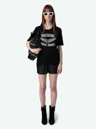 Ida Diamante Wings Cashmere Sweater - Short-sleeved black feather cashmere sweater with wings intarsia embellished with diamante on the front.
