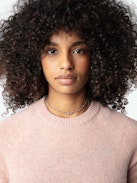Sourcy Cashmere Sweater - Long-sleeved pink cashmere sweater with contrasting piping.