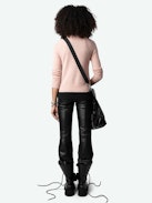 Sourcy Cashmere Sweater - Long-sleeved pink cashmere sweater with contrasting piping.