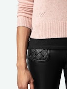 Sourcy Cashmere Sweater - Long-sleeved pink cashmere sweater with contrasting piping.