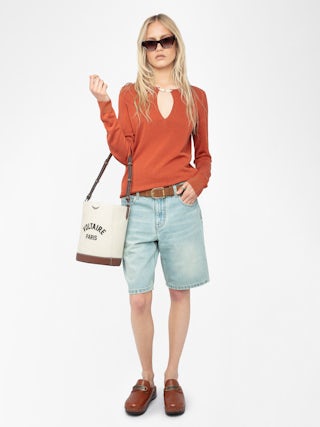 Jumper Sayan - Long-sleeved knit top with wing closure.