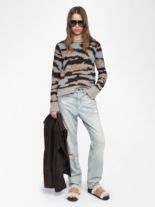 Malty Wool Sweater - Sweater with round neck and print.