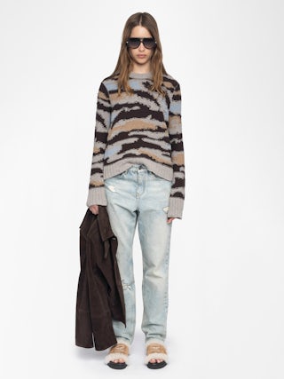 Malty Wool Sweater - Sweater with round neck and print.