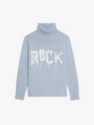 Mora Wool Sweater - High neck sweater with love embroidery on front.
