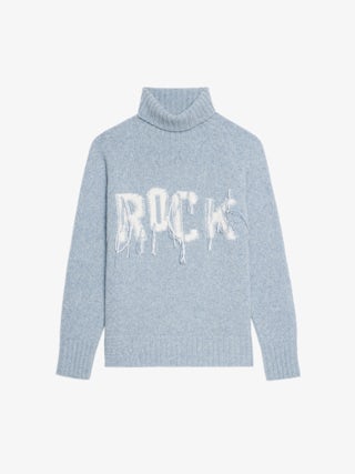 Mora Wool Rock Sweater - High neck sweater with love embroidery on front.