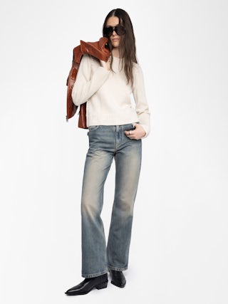 Nalty Sweater - Round neck sweater with long sleeves and studs on the shoulders.