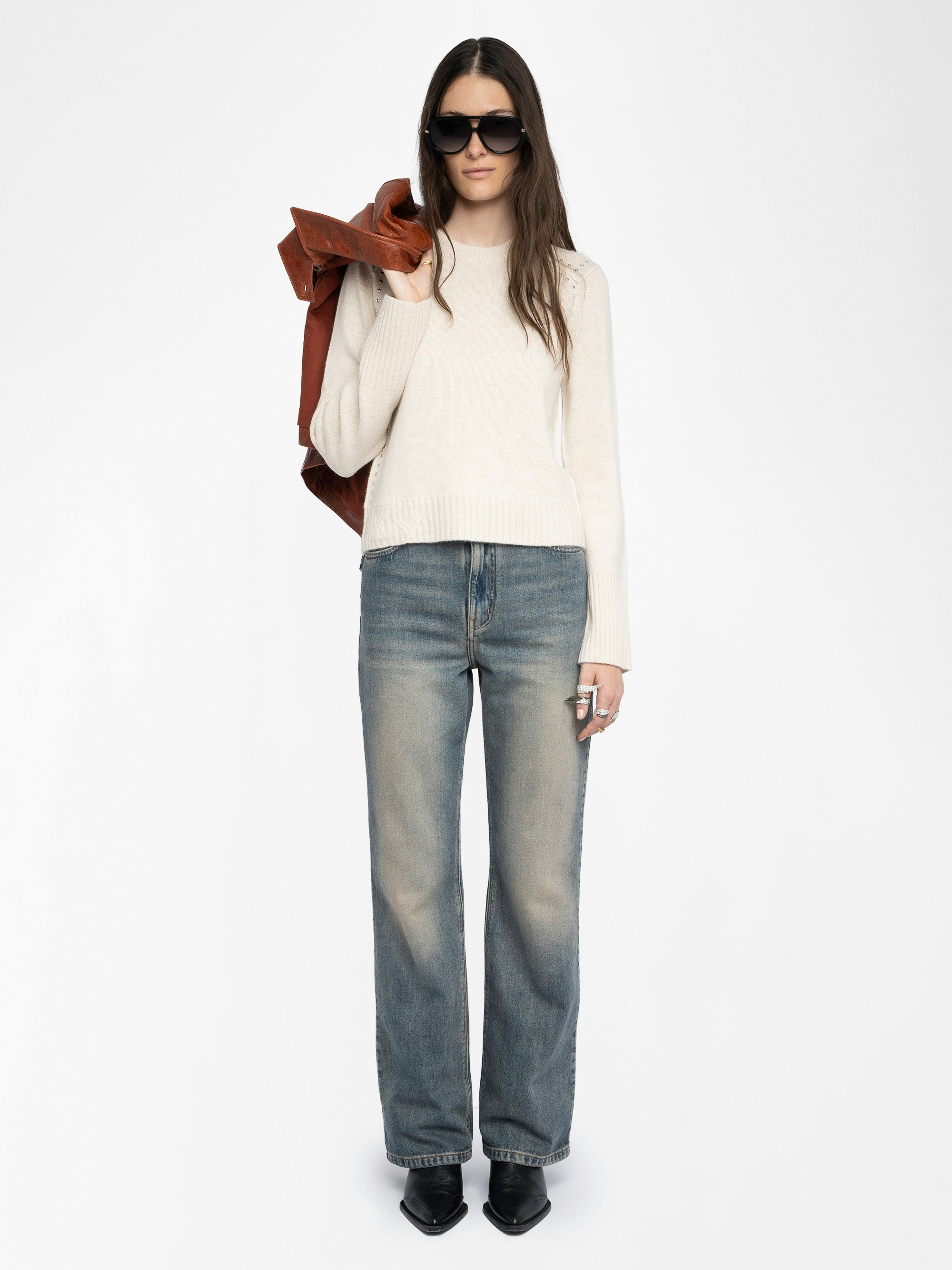 Nalty Jumper - Round neck jumper with long sleeves and studs on the shoulders.