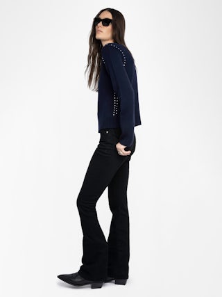 Nalty Sweater - Round neck sweater with long sleeves featuring studs on the shoulders.