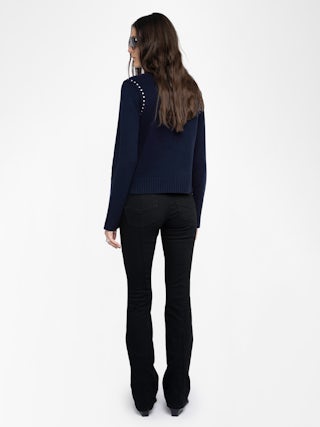 Nalty Sweater - Round neck sweater with long sleeves featuring studs on the shoulders.