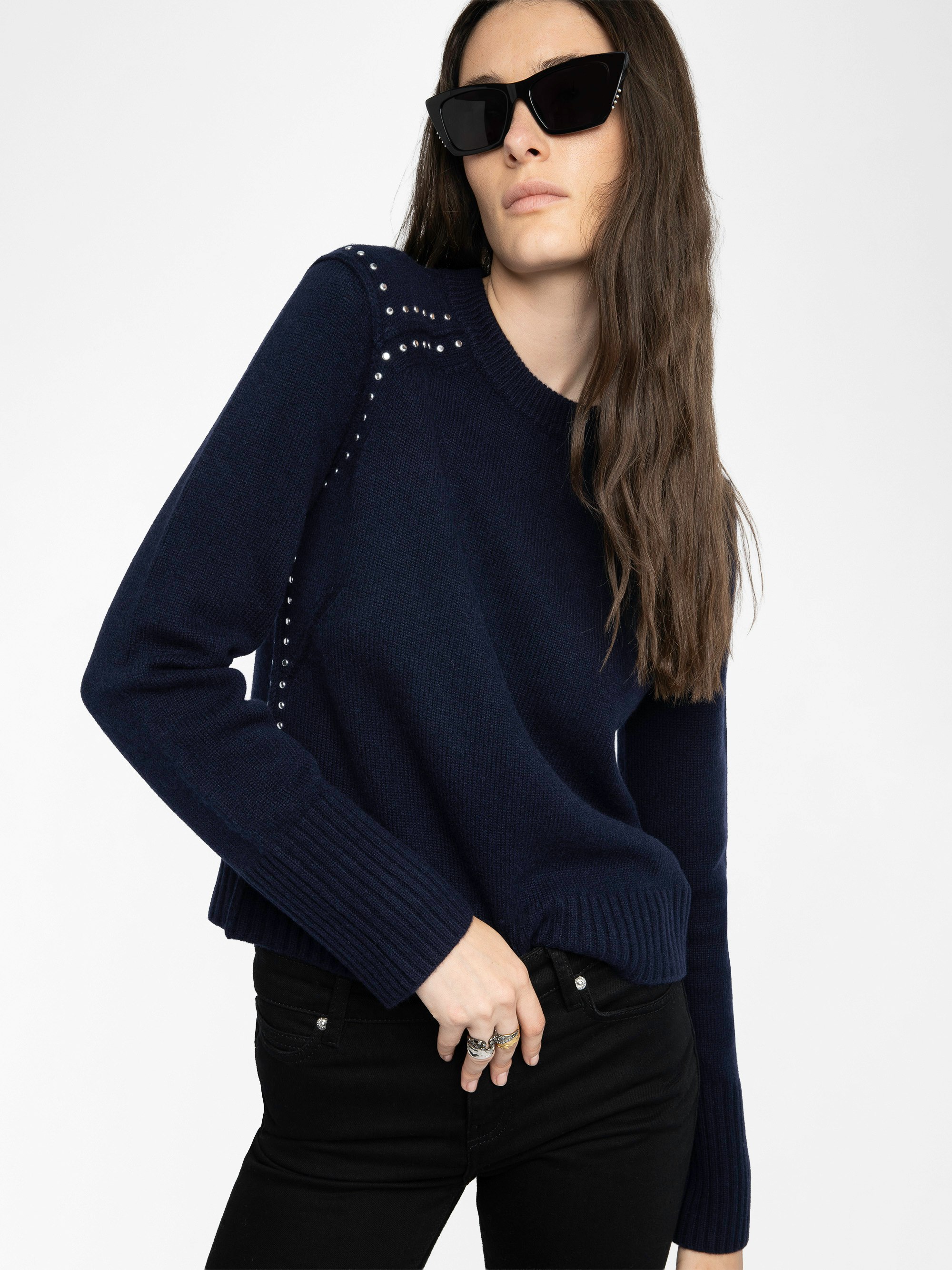 Nalty Sweater - Round neck sweater with long sleeves featuring studs on the shoulders.