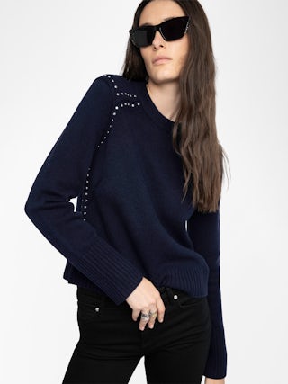 Nalty Sweater - Round neck sweater with long sleeves featuring studs on the shoulders.