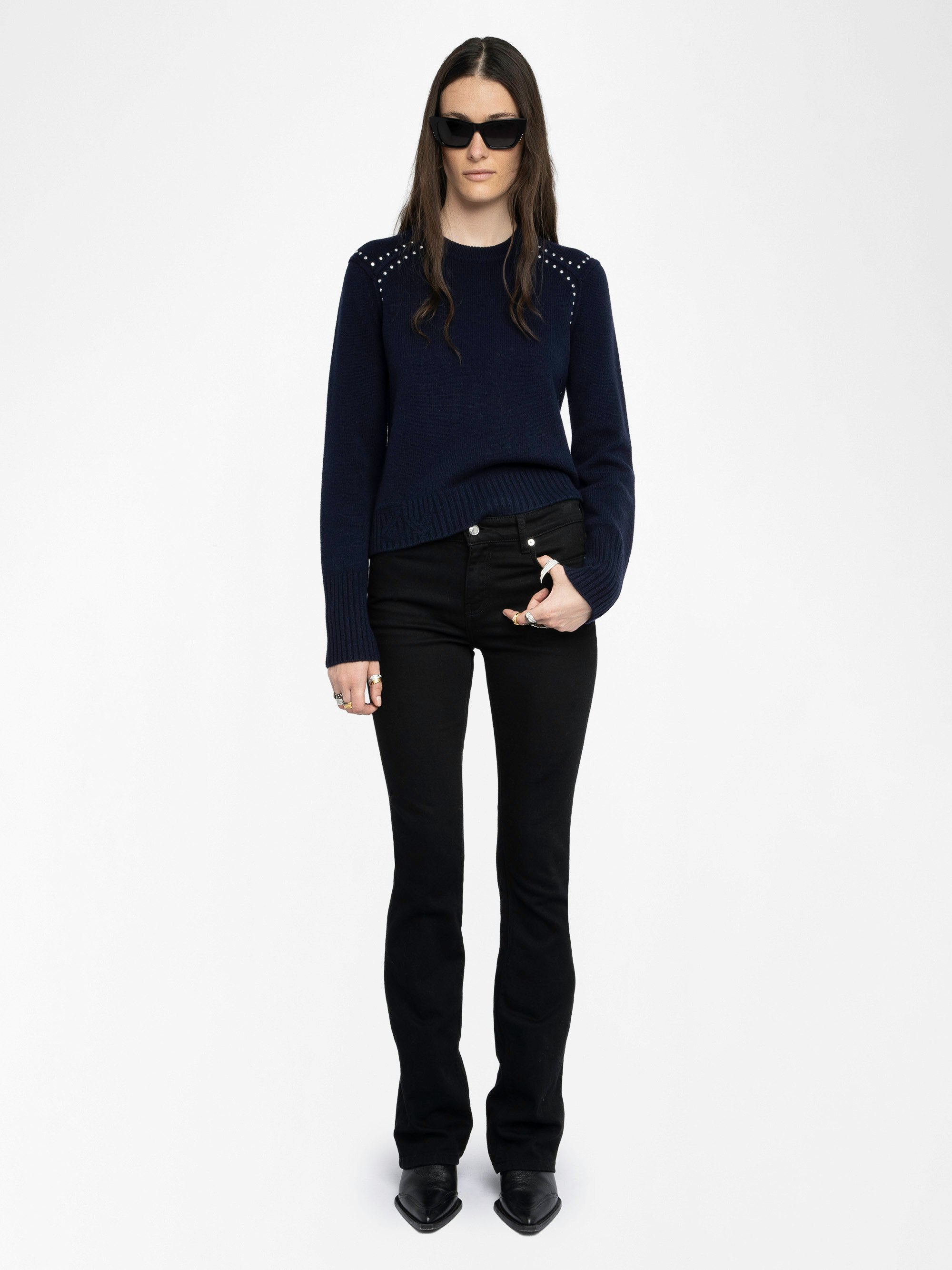 Nalty Jumper - Round neck jumper with long sleeves featuring studs on the shoulders.