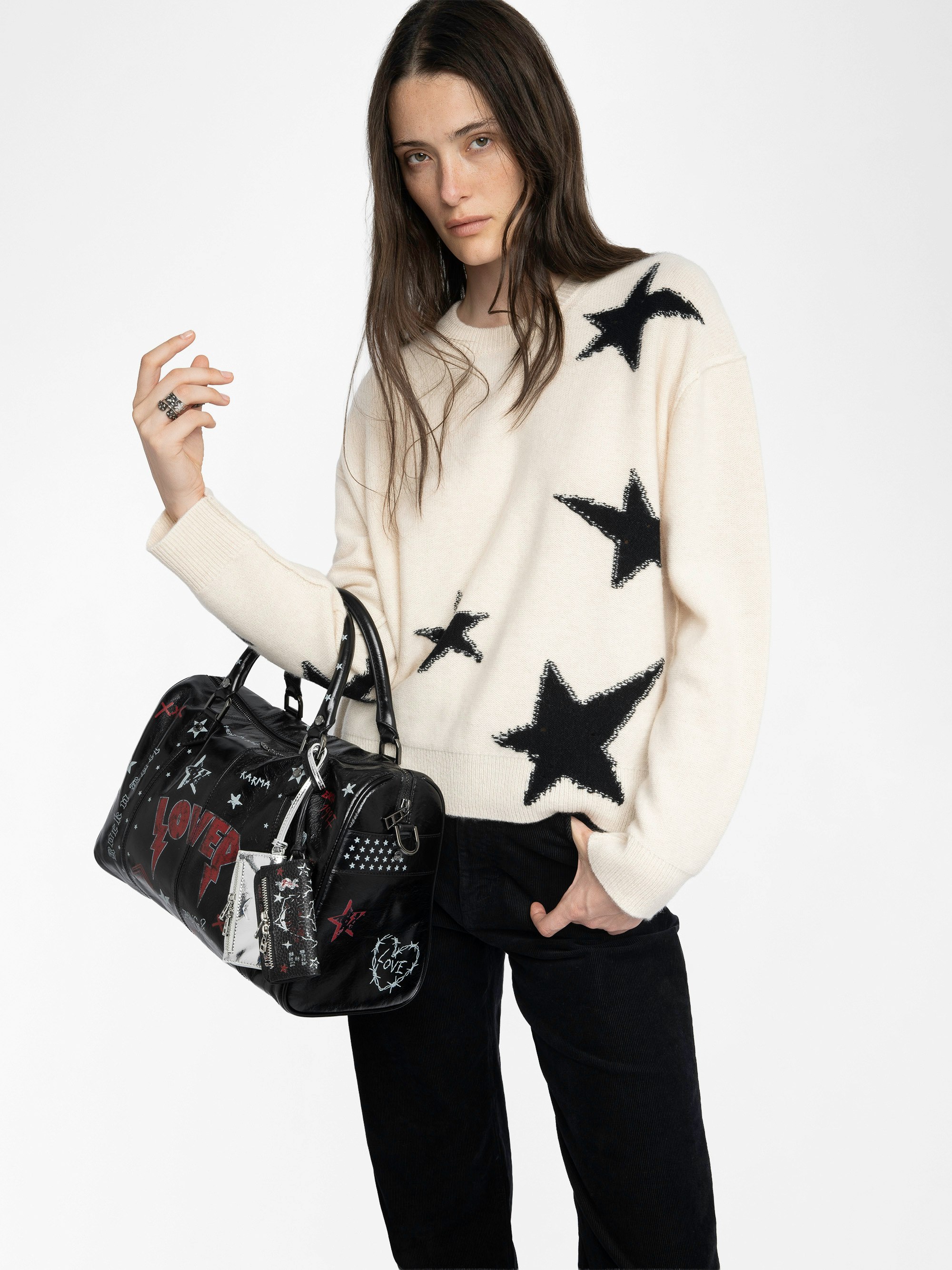 Markuz Cashmere Sweater - Sweater with round neck and star with worn effect.