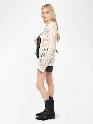 Rany Jumper - Crochet jumper with metallic wing clasp and rhinestones.