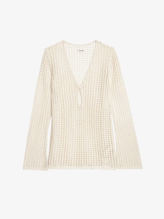 Rany Jumper - Crochet jumper with metallic wing clasp and rhinestones.