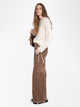 Malty Sweater - Wool cashmere blend sweater with lacing down arms.